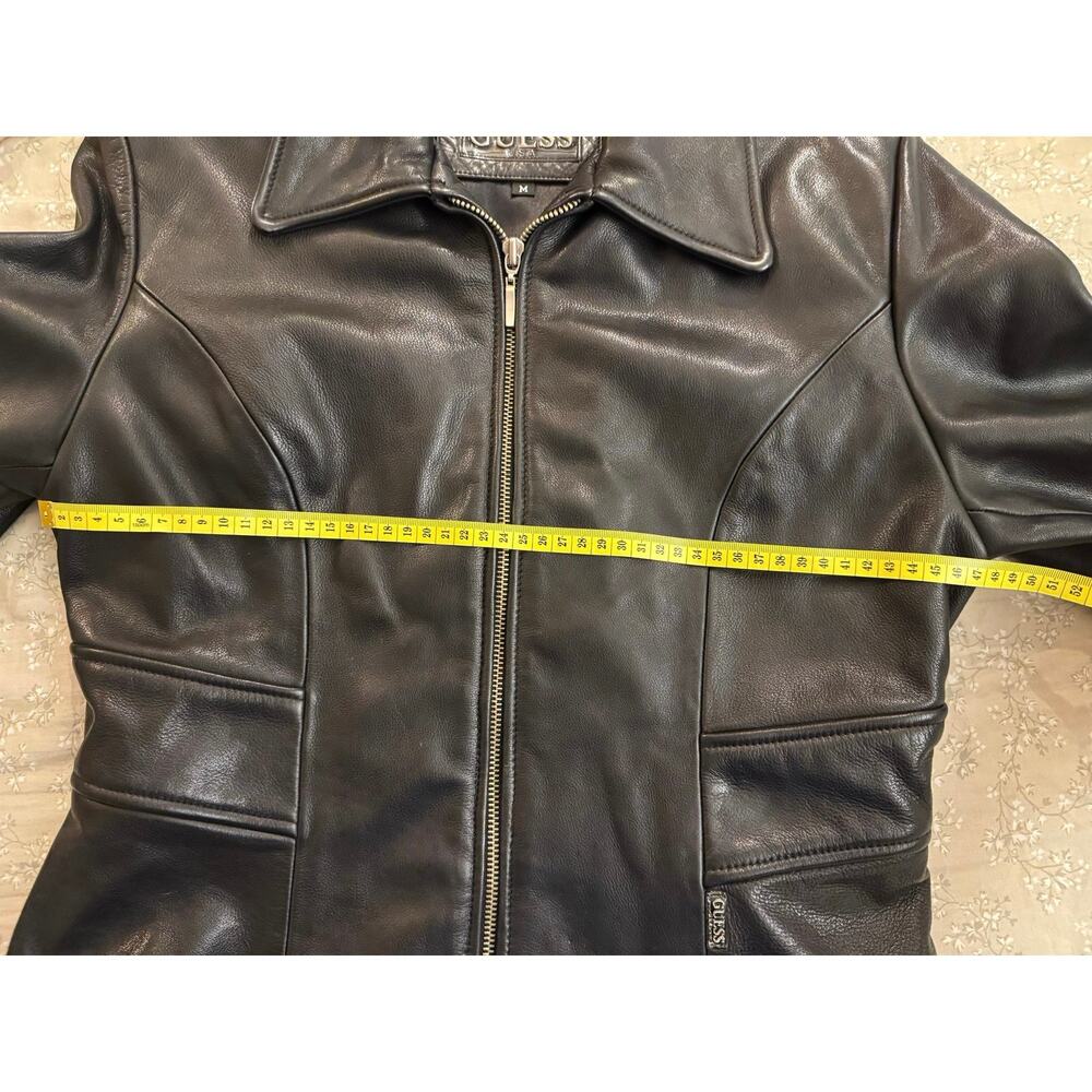 Vintage GUESS Black Leather Full-Zip Moto Biker Jacket Size M - Picture 5 of 7